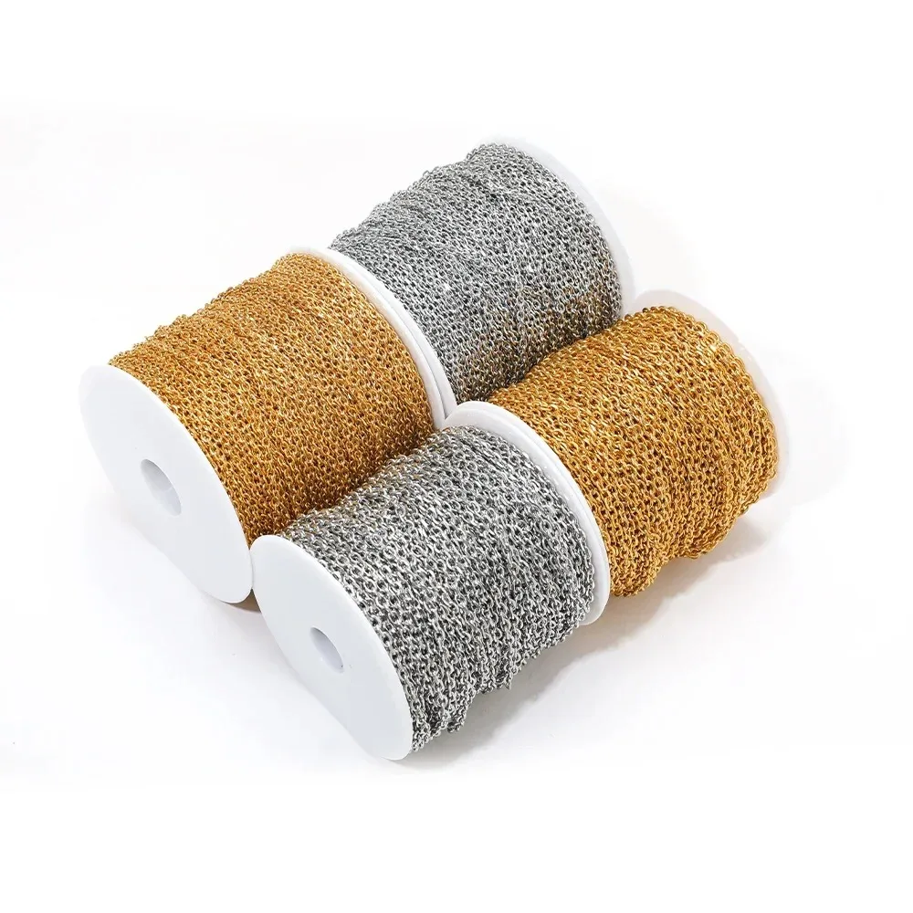 1미터 변색 없는 스테인리스 스틸 골드 크로스 플랫 체인, DIY 쥬얼리 부자재 팔찌 액세서리 목걸이 귀걸이 제작용