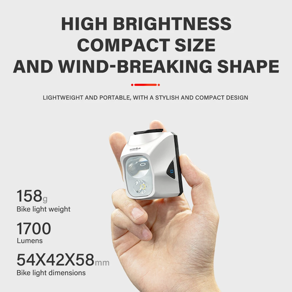 TOWILD DL1200S/DL1700 자전거 라이트 컷오프 라인 포함 Beam1900LM 충전식 자전거 프론트 라이트 보조베터리 Mtb 사이클링 헤드라이트