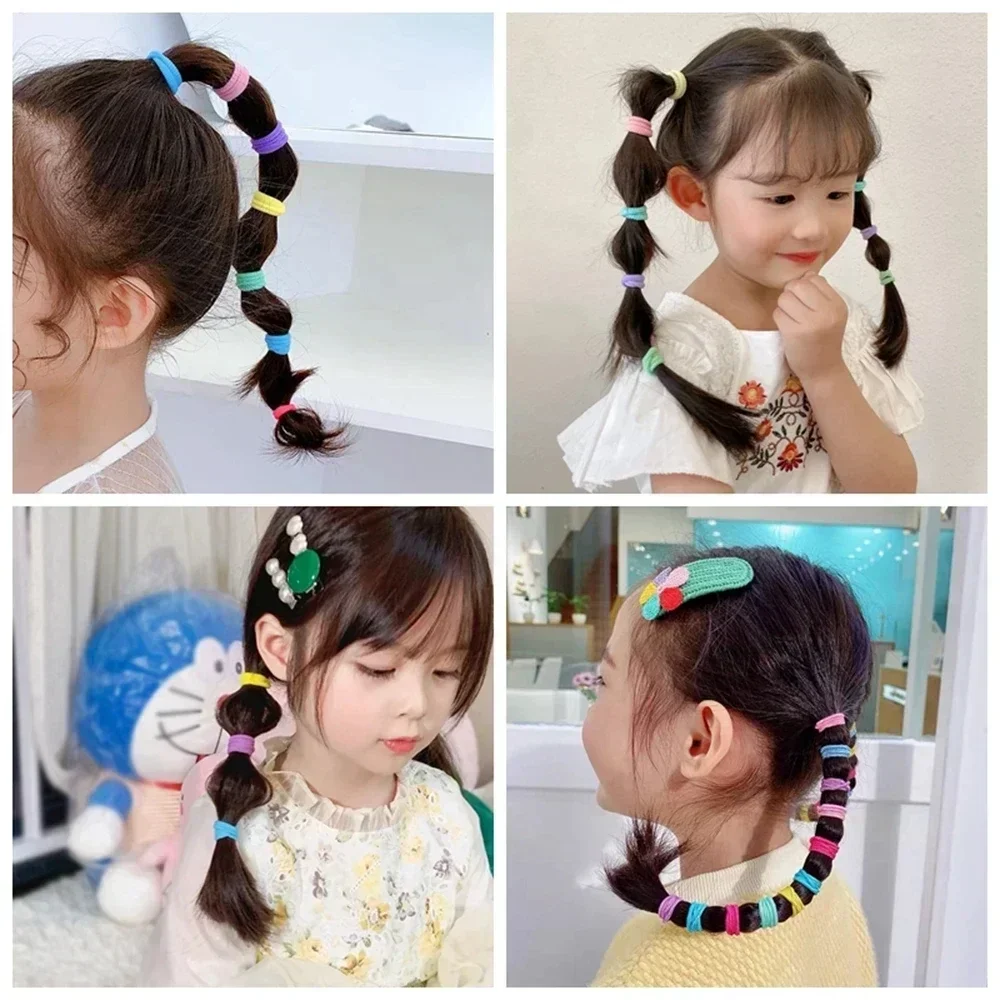 50/100Pcs 여자를위한 다채로운 기본 나일론 Ealstic 헤어 넥타이 포니 테일 잡아 Scrunchie 고무 밴드 아이 패션 헤어 액세서리