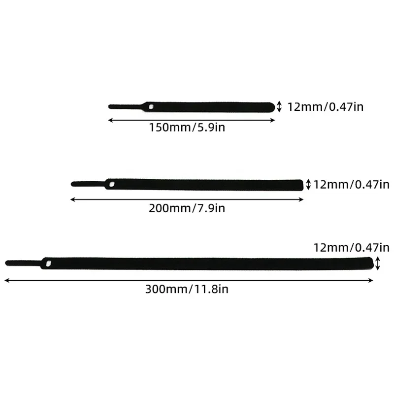 탈부착 가능한 케이블 타이 나일론 후크 루프 검정색 150 200 300mm 스트랩 랩 지퍼 번들 밴드지 타이 플라스틱 고정 와이어 정리대