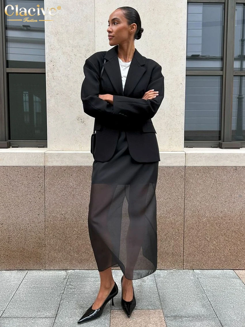 Clacive 패션 느슨한 Balck 여성 스커트 캐주얼 높은 허리 발목 길이 스커트 우아한 클래식 메쉬 스플 라이스 스커트 여성 의류 title=Clacive 패션 느슨한 Balck 여성 스커트 캐주얼 높은 허리 발목 길이 스커트 우아한 클래식 메쉬 스플 라이스 스커트 여성 의류 