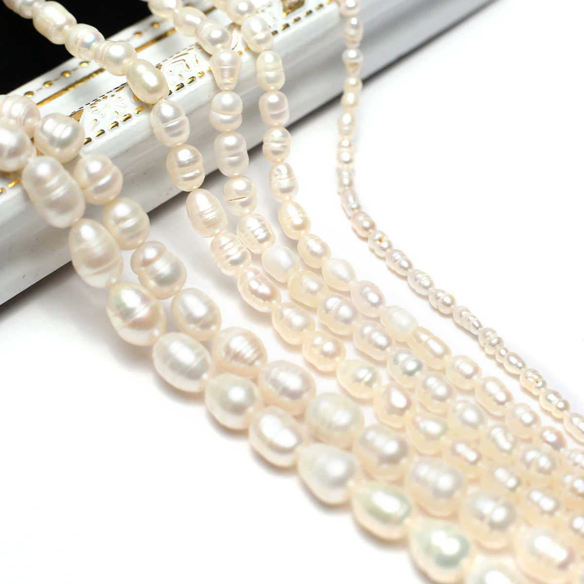 학년 쌀 모양 3-9mm 천연 담수 진주 루즈 비즈 쥬얼리 만들기 용품 DIY 목걸이 팔찌 액세서리 36cm