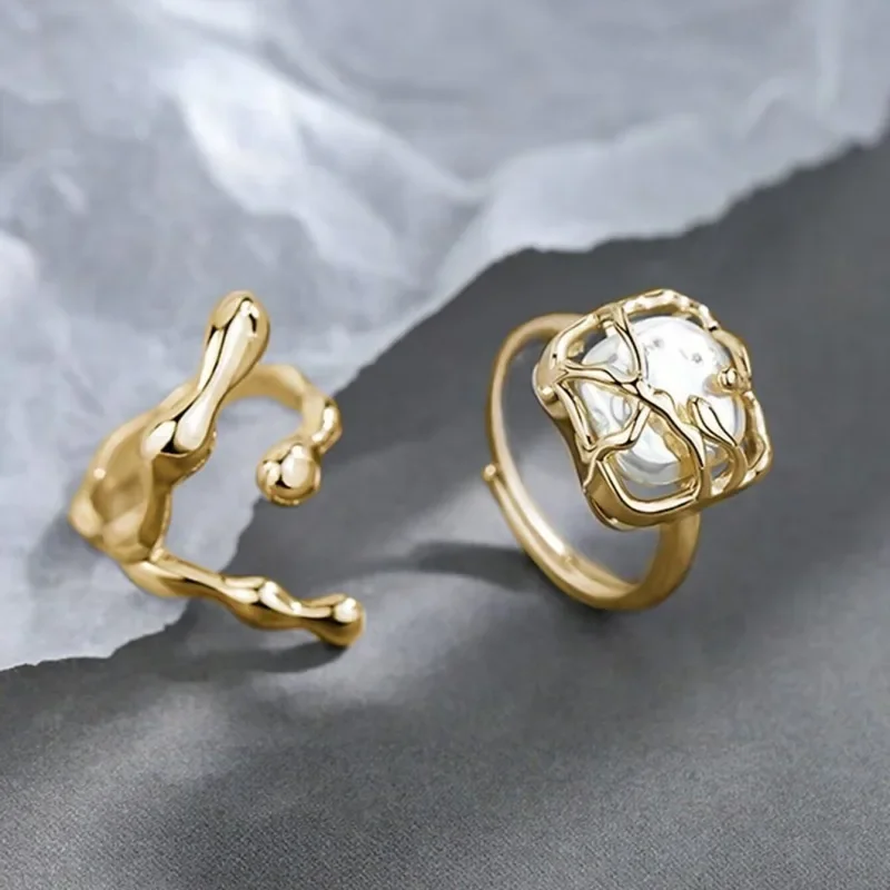 여성을위한 새로운 불규칙한 오프닝 진주 반지 투피스 세트 유행 맞춤형 일일 액세서리 파티 쥬얼리 생일 선물