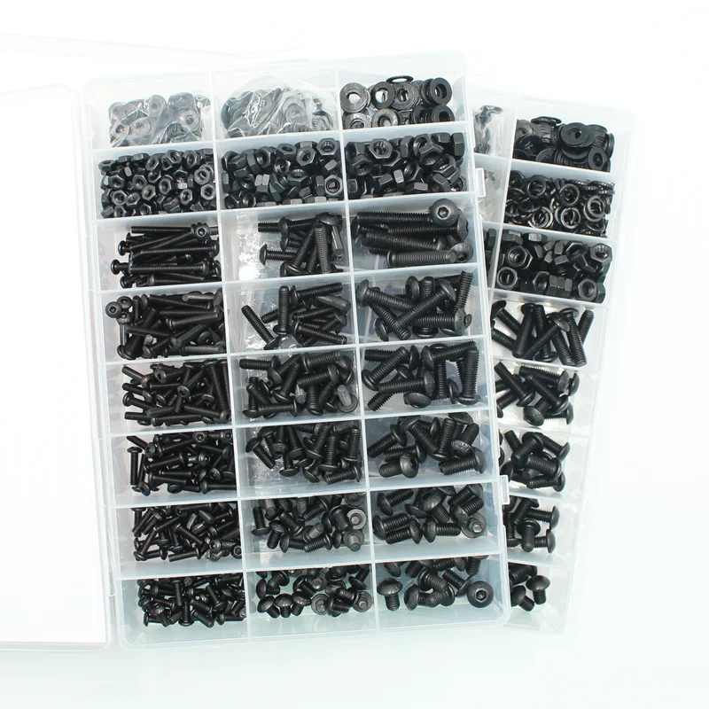 2510p 원형 육각 캡 나사 키트 M2 M2.5 M3 M4 M5 M6 10.9 등급 검정색 소켓 버튼 헤드 알렌 드라이브 나사 볼트 및 너트 및 와셔