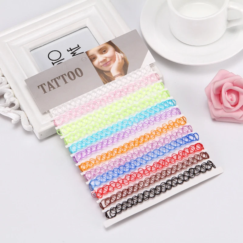 여자를 위한 JUCHAO 초커 문신 목걸이 여성을위한 고딕 초카 목걸이 탄성 할로우 펑크 주얼리 12 개/대