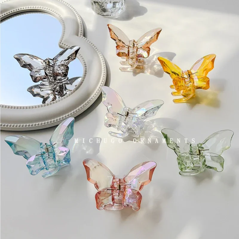 크리스탈 나비 인어 헤어 클로 걸스 백 헤드 클램프 클립, 투명 대형 헤어 클립 머리핀, 머리 장식 헤어 액세서리