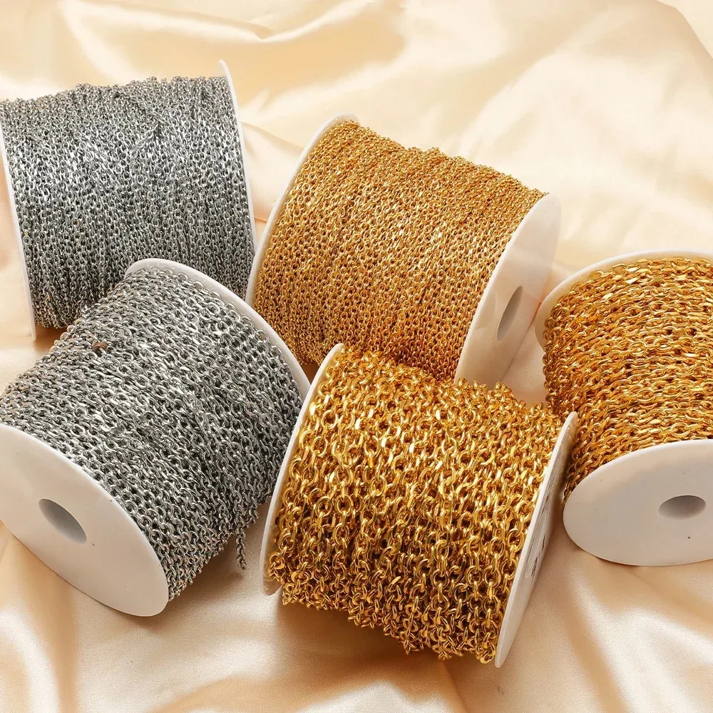 1미터 변색 없는 스테인리스 스틸 골드 크로스 플랫 체인, DIY 쥬얼리 부자재 팔찌 액세서리 목걸이 귀걸이 제작용