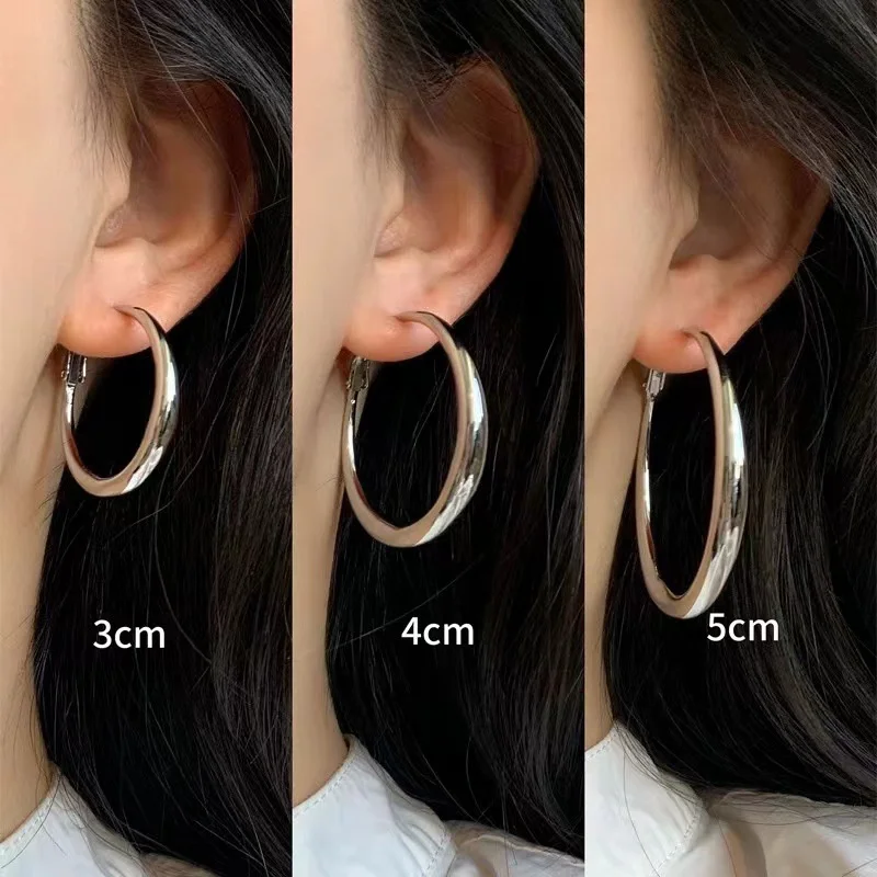 여성용 클래식 심플한 기하학적 원형 큰 스테인레스 스틸 후프 귀걸이, 과장된 원형 신부 귀걸이, 쥬얼리 액세서리