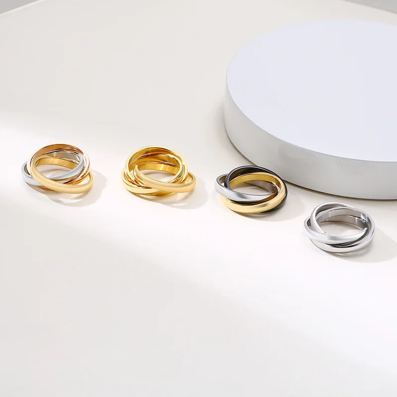 여성을위한 스테인레스 스틸 연동 트리플 링 멀티 컬러 웨딩 밴드 Bague Three in One
