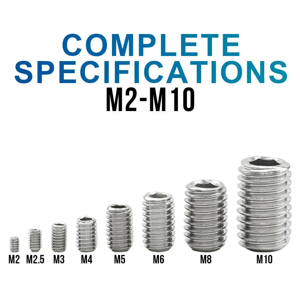 NINDEJIN 육각 소켓 고정 나사 컵 포인트 스테인레스 스틸 m2 m3 m4 m5 m6 m8 m10 헤드리스 육각 소켓 그럽 나사 DIN916