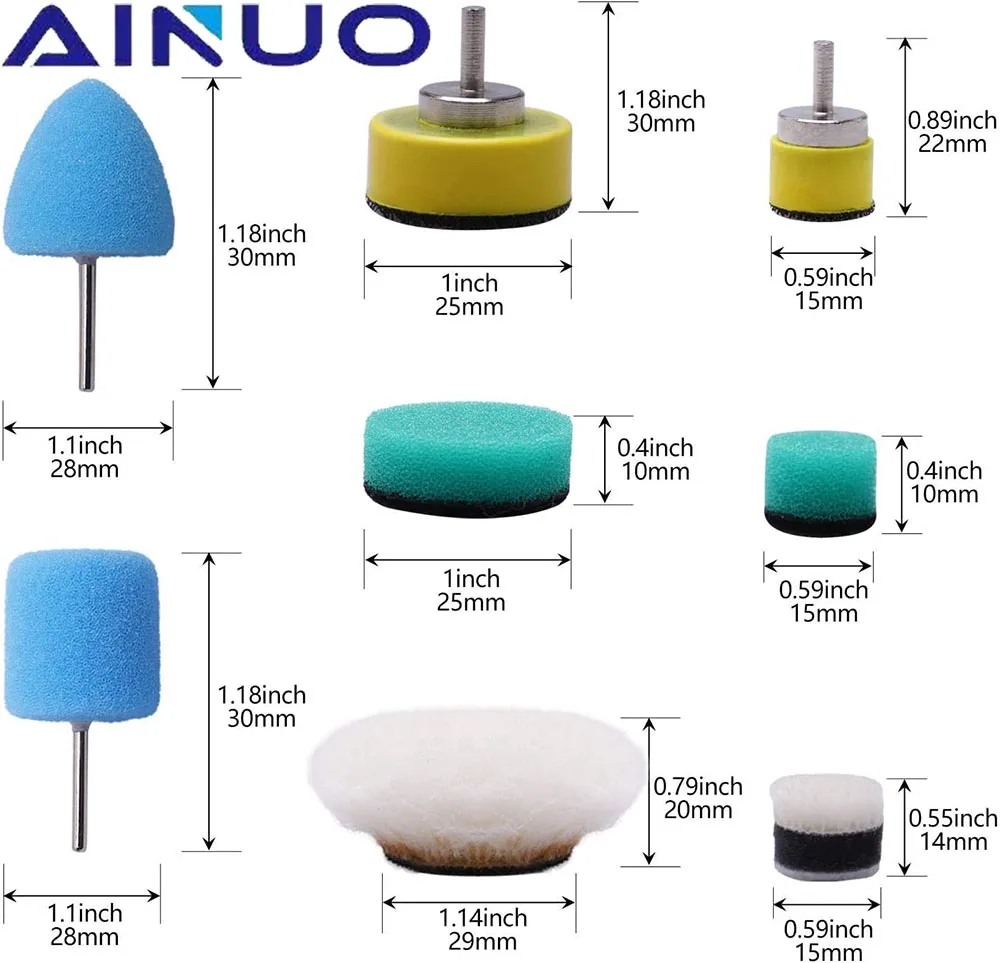 22Pcs 버핑 왁싱 연마 스폰지 패드 키트 세트 자동차 휠 허브 폴란드어 버핑 생크 왁싱 폼 폴리 셔