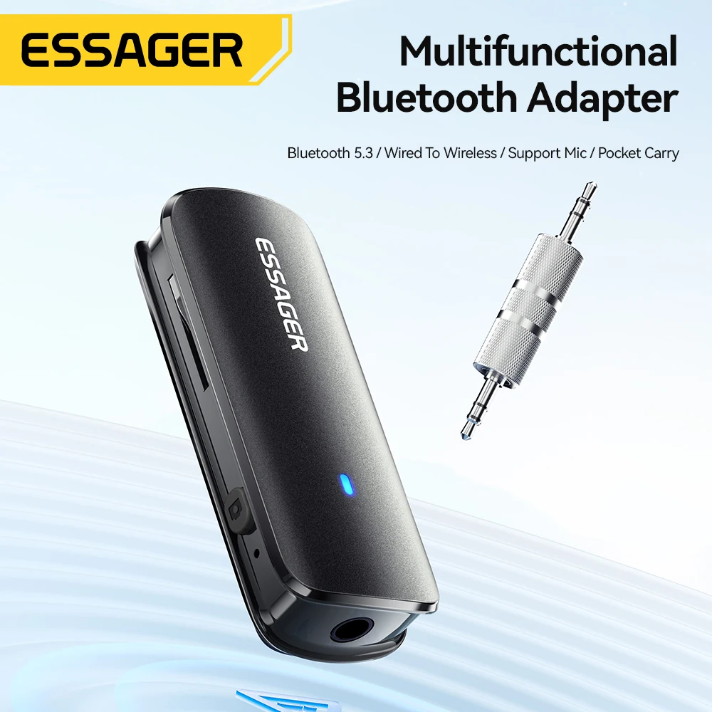 Essager 다기능 Bluetooth 5.3 어댑터 3.5mm 잭 Aux 무선 어댑터 스테레오 이어폰 전화 TV 차량용 오디오 수신기
