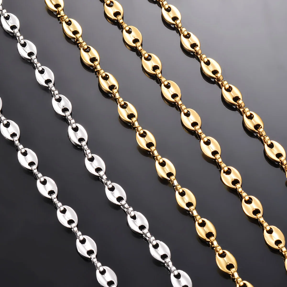 1 조각 스테인레스 스틸 힙합 커피 콩 체인 목걸이 돼지 코 체인 팔찌 펑크 목걸이