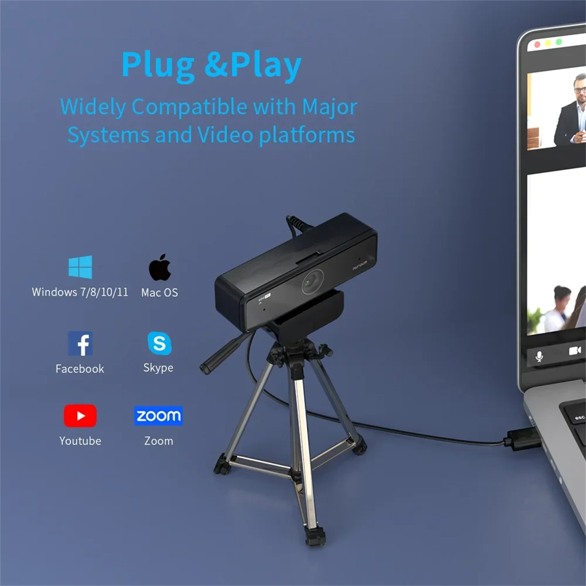 Nuroum  V11 고품질 1080p 60fps 풀 HD 플러그 앤 플레이 컴퓨터 USB 웹 카메라 미니 웹캠, PC 노트북용, 마이크 포함