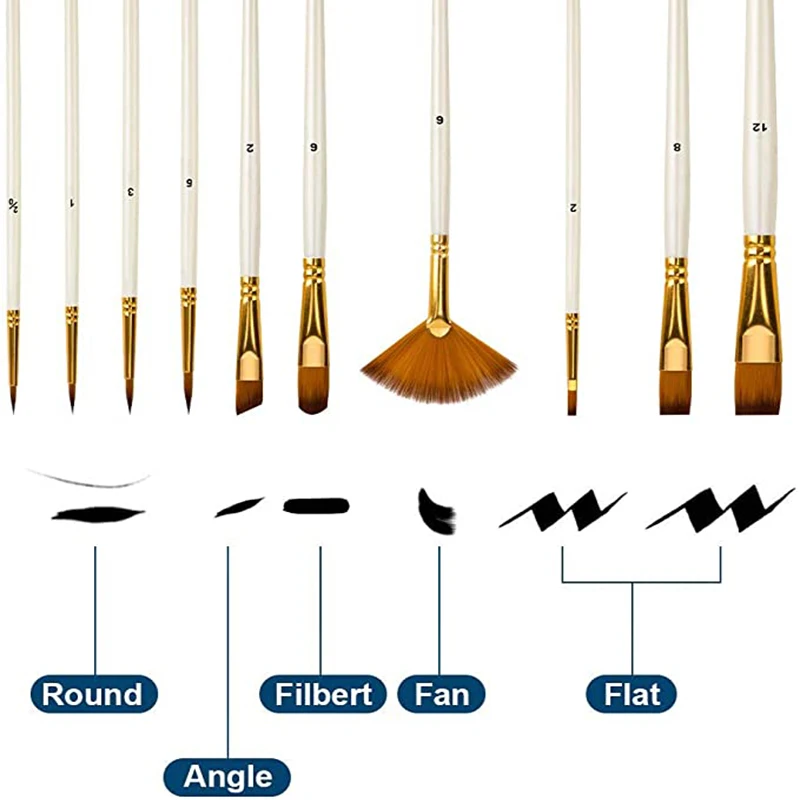 10Pcs 페인트 브러쉬 세트 아크릴 그림에 대 한 나일론 헤어 브러시 오일 수채화 페인트 DIY 아이 학생 예술적 브러시 미술 용품