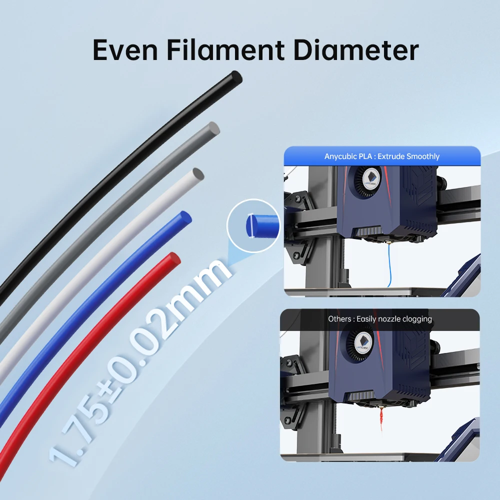 ANYCUBIC 3D 프린터 PLA 여러 가지 빛깔의 필라멘트 1.75mm 1kg/롤 FDM 3D 프린터 Kobra 용 플라스틱 고무 소모품 재료