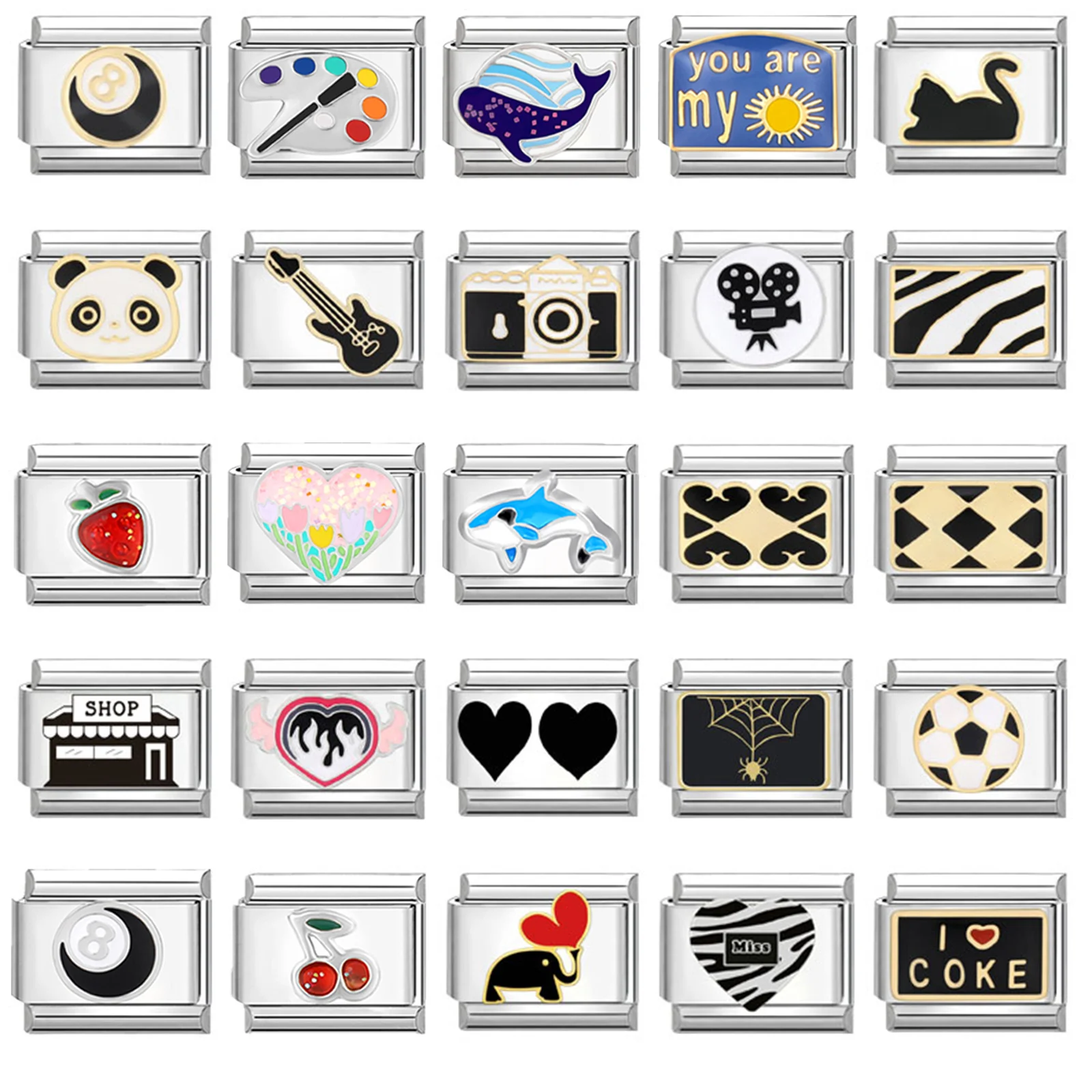 체커보드 팬더 코끼리 참 이탈리아 링크, 스테인레스 스틸 팔찌, DIY 쥬얼리 만들기, 패션 참 팔찌, 9mm title=체커보드 팬더 코끼리 참 이탈리아 링크, 스테인레스 스틸 팔찌, DIY 쥬얼리 만들기, 패션 참 팔찌, 9mm 