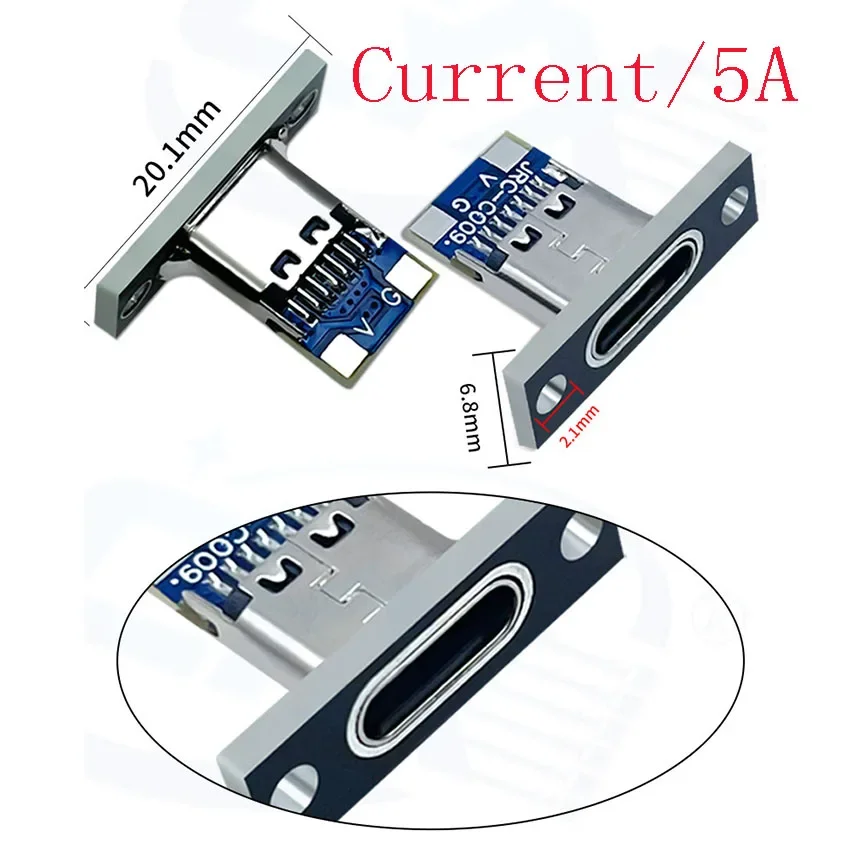 1-10pcs 나사 고정 플레이트가있는 USB 3.1 유형 C 소켓 유형-C USB 잭 3.1 유형-C 2Pin 4Pin 5Pin 6Pin 암 커넥터 잭
