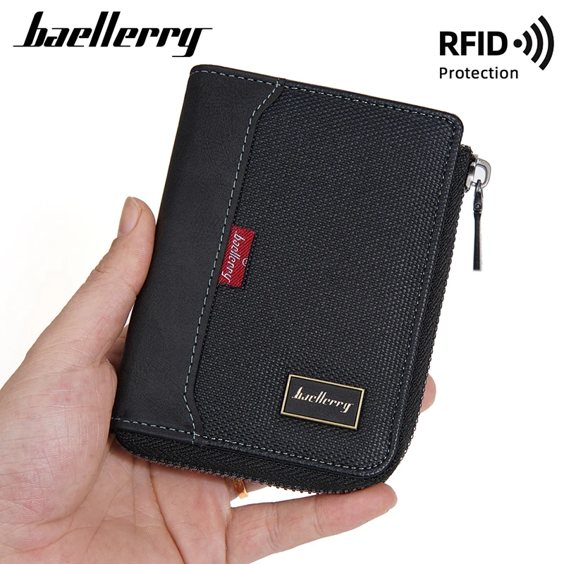 Baellerry RFID 간단한 짧은 남성 지퍼 지갑 럭셔리 브랜드 카드 홀더 남성 지갑 사진 홀더 동전 주머니 남자 지갑 title=Baellerry RFID 간단한 짧은 남성 지퍼 지갑 럭셔리 브랜드 카드 홀더 남성 지갑 사진 홀더 동전 주머니 남자 지갑 
