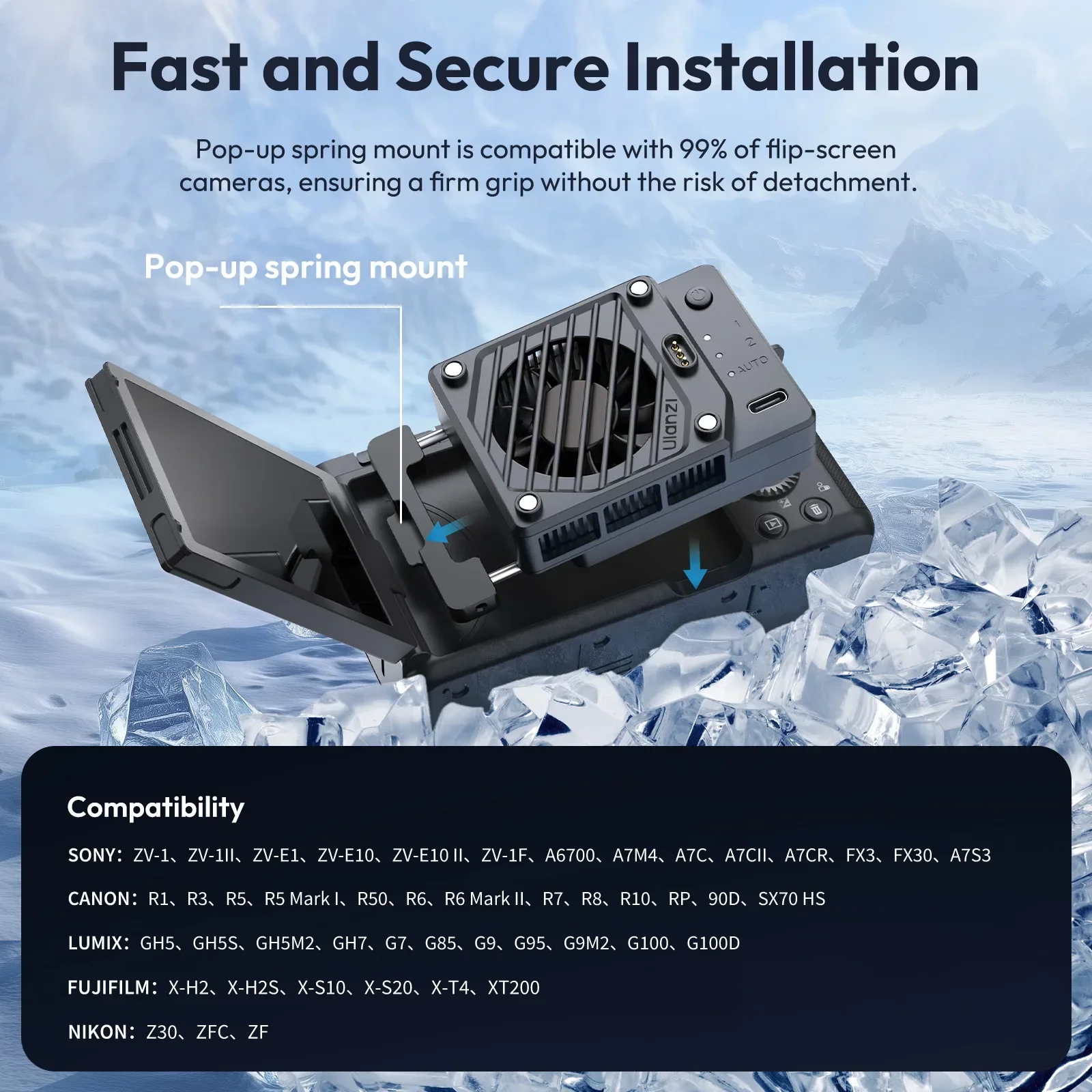 Ulanzi CU01 온도 조절 반도체 카메라 쿨러 카메라 냉각 팬 라디에이터 4K 녹화 키트 Sony Canon Nikon 용 방열판