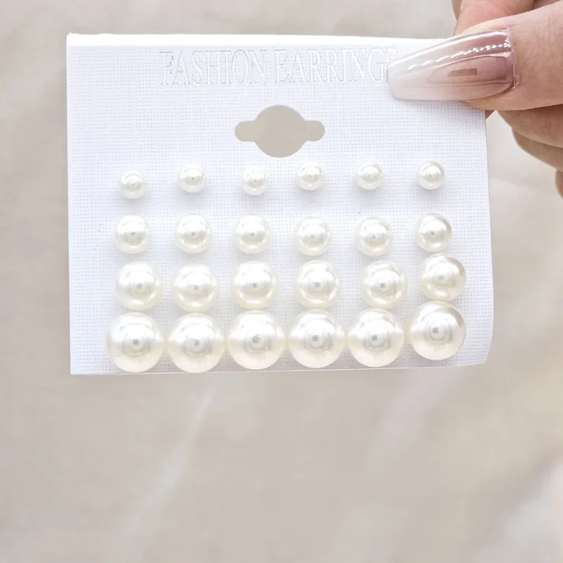 일상복, 명절 선물, 클래식 주얼리에 적합한 패셔너블하고 심플한 진주 모조 여성용 귀걸이 세트 12쌍