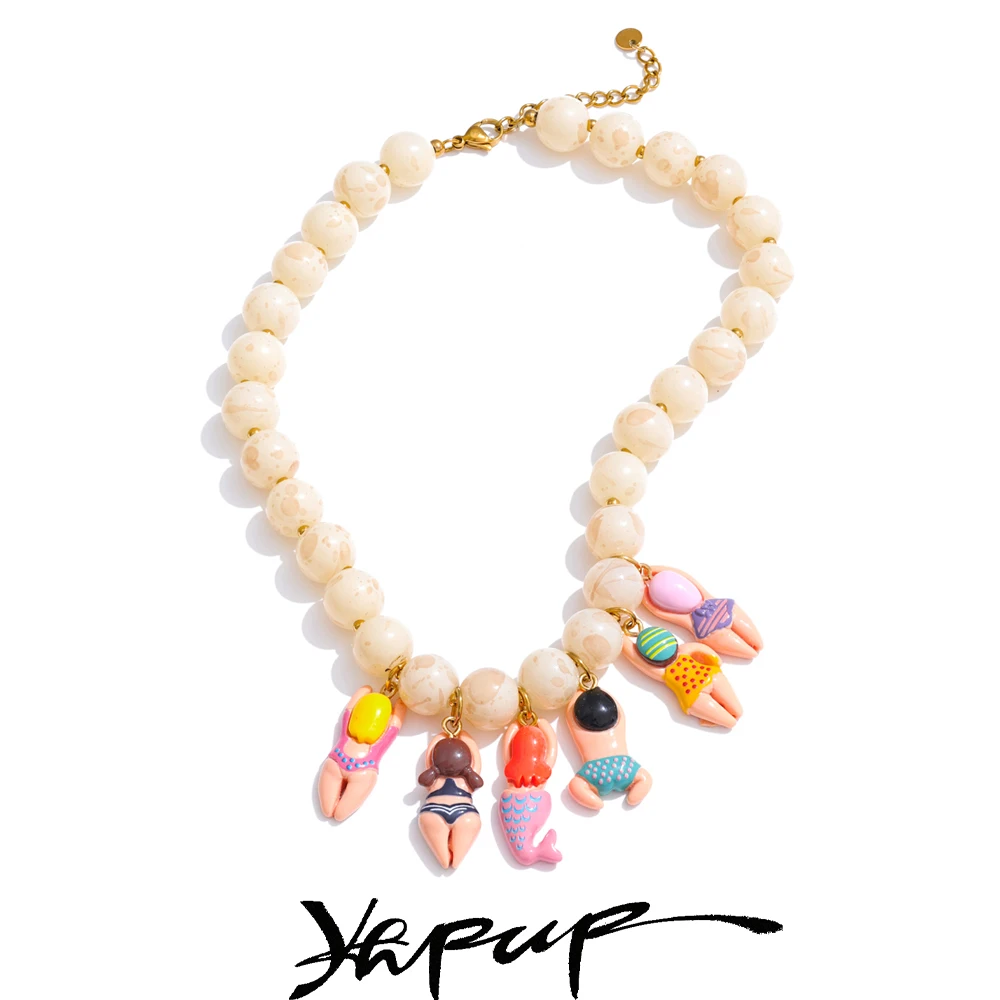 Yhpup 세련된 독특한 수제 보석 유리 모조 스톤 비즈 체인 수지 비키니 인형 드롭 크리 에이 티브 목걸이 액세서리 title=Yhpup 세련된 독특한 수제 보석 유리 모조 스톤 비즈 체인 수지 비키니 인형 드롭 크리 에이 티브 목걸이 액세서리 