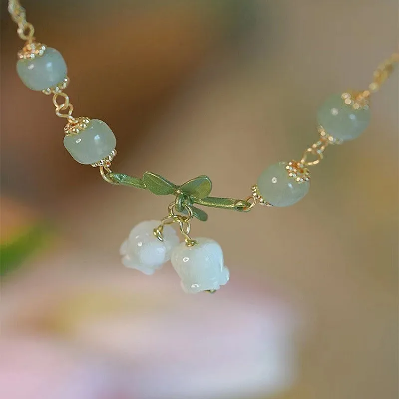 여성을위한 달콤한 빈티지 진주 백합 튤립 꽃 팔찌 패션 귀여운 술 복숭아 펜던트 팔찌 미적 보석