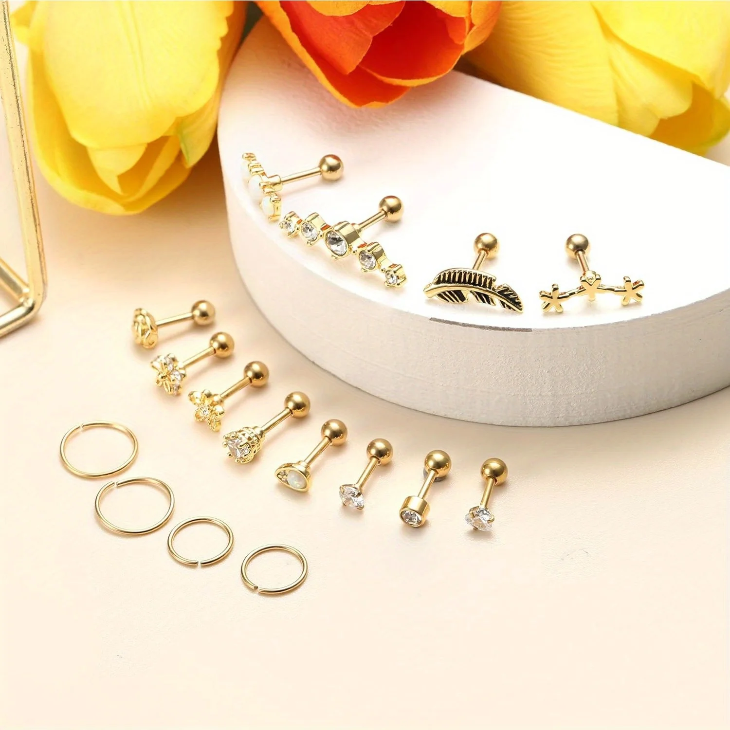 Drperfect 외과 스테인레스 스틸 16G 연골 귀걸이 스터드 헬릭스 소파 후프 피어싱 귀걸이 세트 오팔 반짝 이는 귀걸이