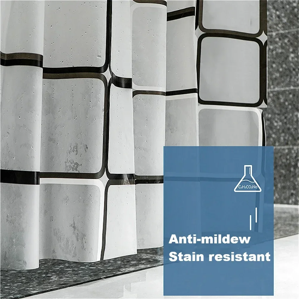 후크가있는 욕실 샤워 커튼 방수 및 곰팡이 방지 내구성 욕실 스크린 PE EVA 자체 자르기 패브릭 샤워 커튼