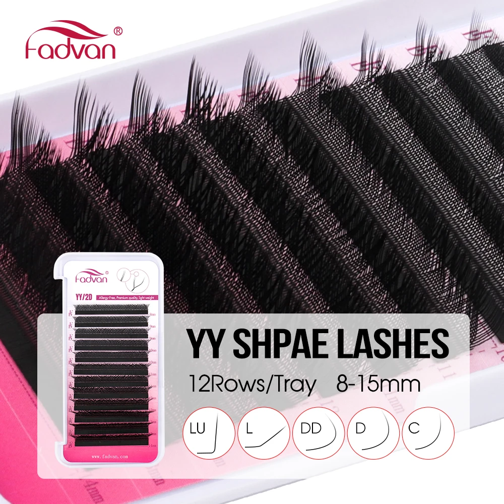 Fadvan 싱글 팁/더블 팁 YY 모양 블랙 브라운 속눈썹 연장 C/D/L/LU/L+ 컬 고품질 개별 속눈썹