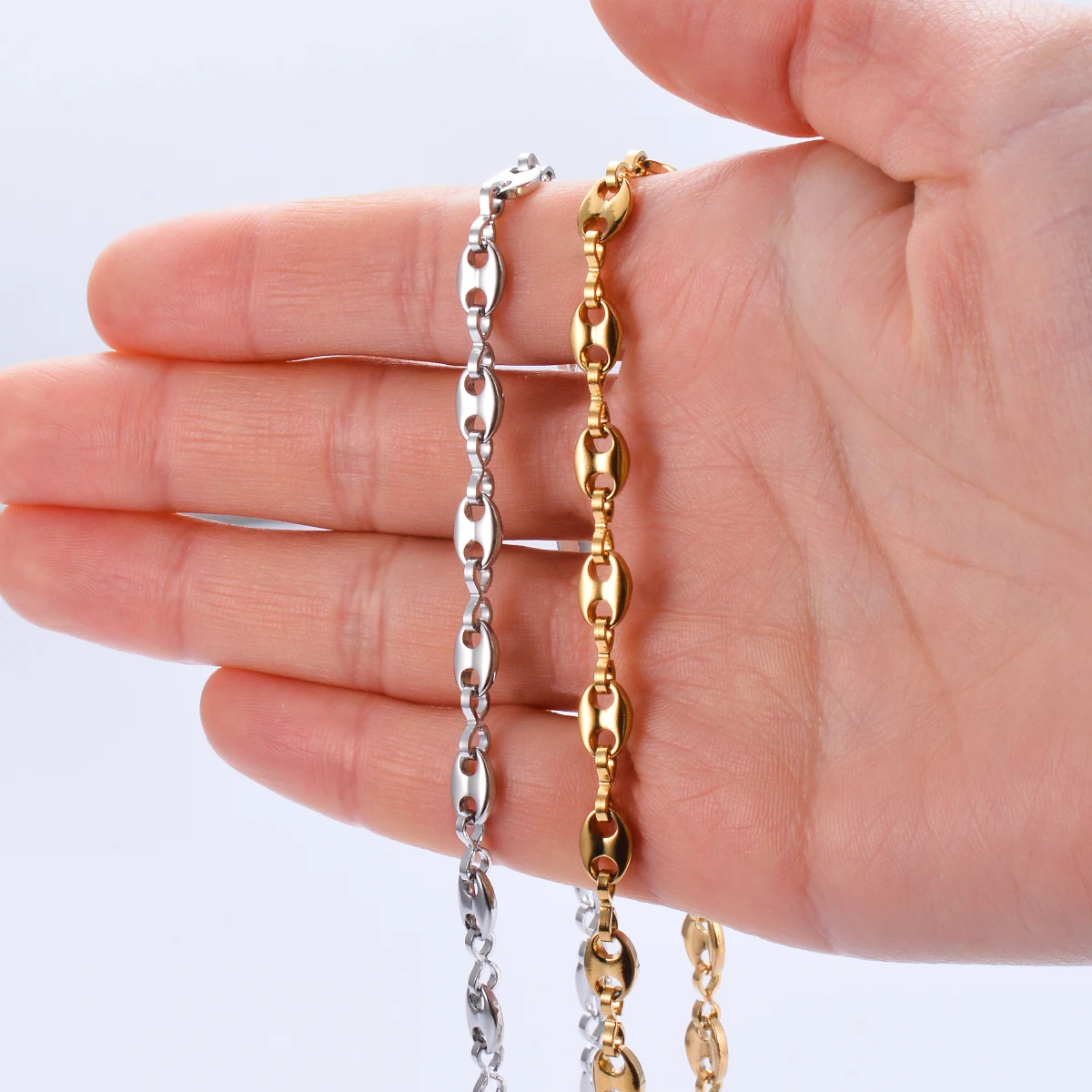 1 조각 스테인레스 스틸 힙합 커피 콩 체인 목걸이 돼지 코 체인 팔찌 펑크 목걸이