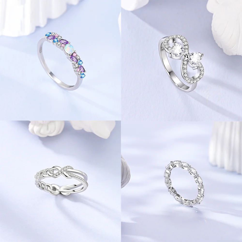 2025 발렌타인 데이 실버, 블랙 & 핑크 하트 반짝이 지르콘 반지, 패션 반지, 여성용 선물, DIY 파인 주얼리, S925