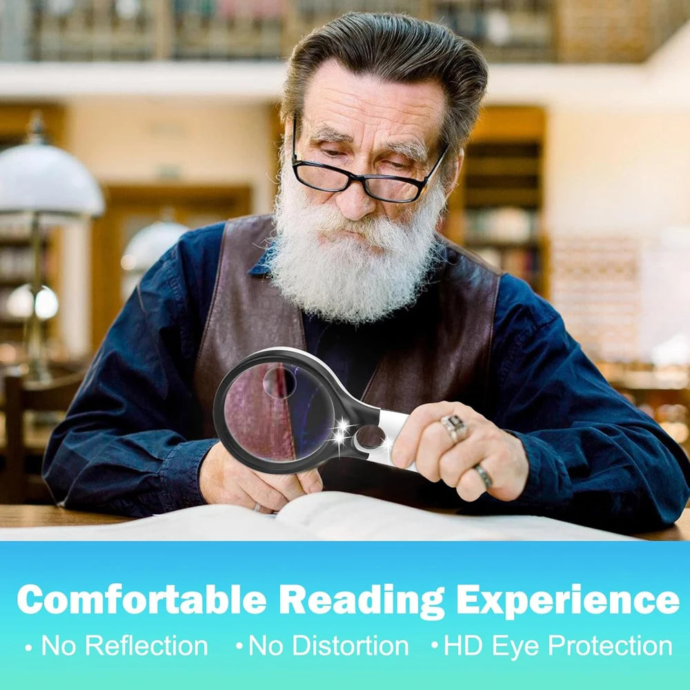 45X 전문 돋보기 쥬얼리 루페 LED 라이트 휴대용 돋보기 루파 동전 우표 어린이 노인 독서