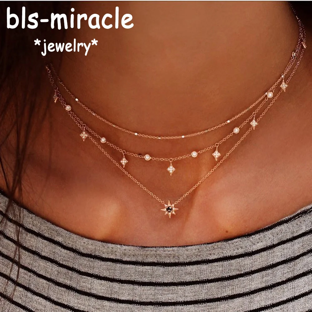 Bls-miracle Boho 크리스탈 펜던트 목걸이 여성을위한 패션 다층 스타 목걸이 성명 데크 체인 보석 선물 NX-53 title=Bls-miracle Boho 크리스탈 펜던트 목걸이 여성을위한 패션 다층 스타 목걸이 성명 데크 체인 보석 선물 NX-53