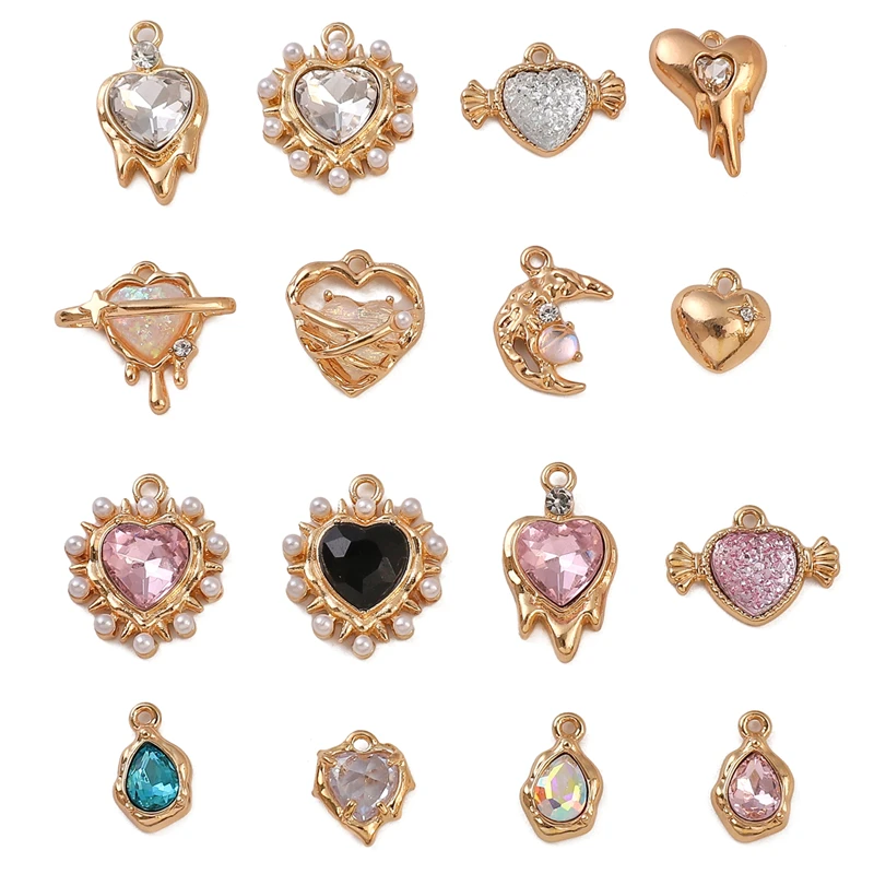 럭셔리 AB 컬러 라인석 하트 나비 장미 펜던트, 쥬얼리 제작 용품, DIY 공예 부품 액세서리, 1 개