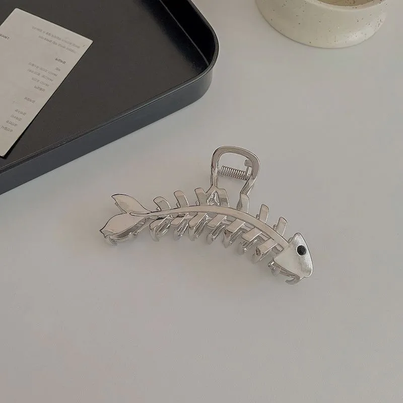 여성용 물고기 뼈 디자인 헤어 클로 클립, 패션 금속 대형 머리핀, 펑크 스타일 바레트, 소녀 헤어 액세서리, 4 색