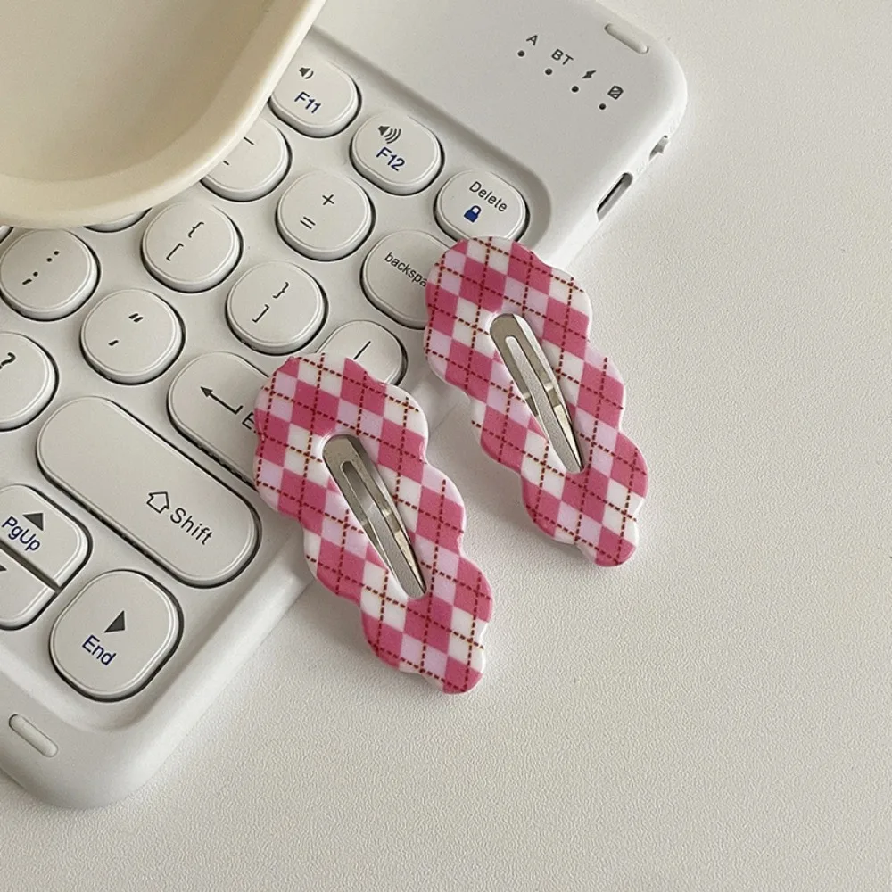 달콤한 합금 격자 무늬 헤어 클립 아크릴 바레트 클라우드 헤어 클립 캔디 컬러 불규칙한 한국 스타일 머리핀 소녀