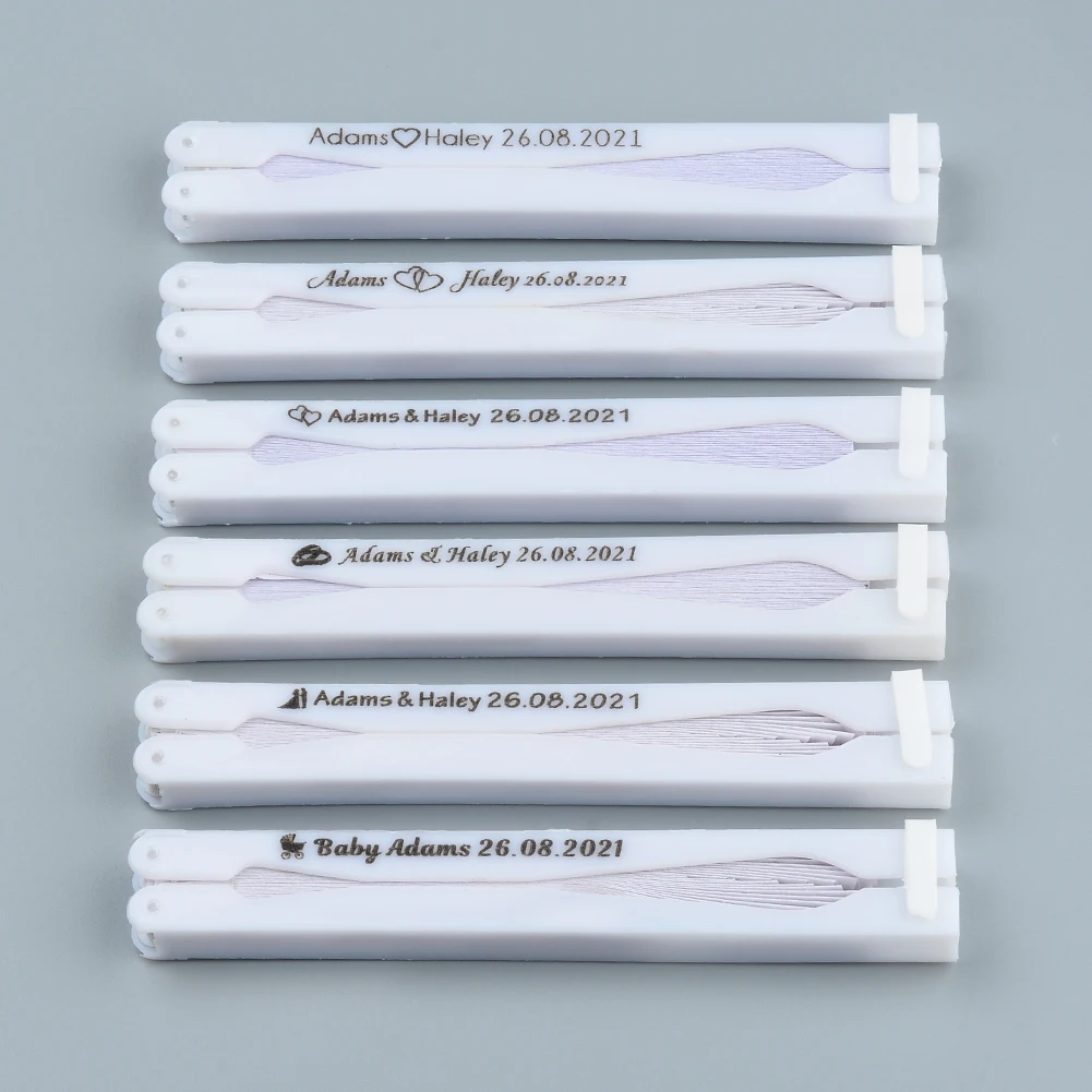 20/30Pcs 파티 기념품 약혼 아기 세례 게스트 선물에 대 한 개인화 된 사용자 지정 화이트 웨딩 하트 종이 팬 모든 로고