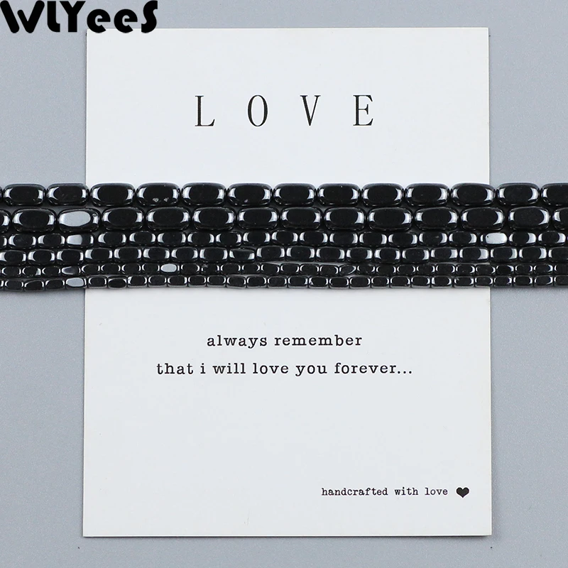 WLYeeS 필렛 직사각형 자연 검은 적철광 스톤 비즈 DIY 쥬얼리에 대한 사각형 느슨한 스페이서 비즈 목걸이 팔찌 만들기