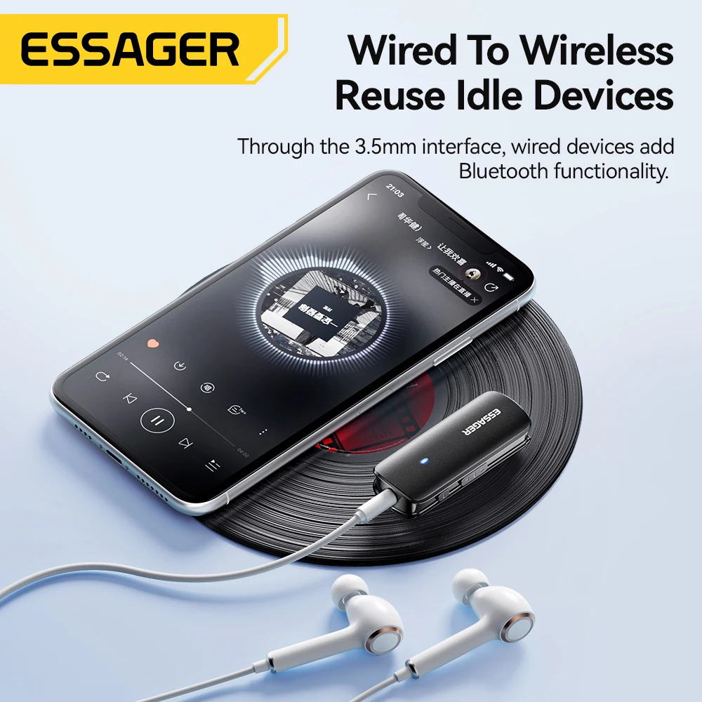 Essager 다기능 Bluetooth 5.3 어댑터 3.5mm 잭 Aux 무선 어댑터 스테레오 이어폰 전화 TV 차량용 오디오 수신기