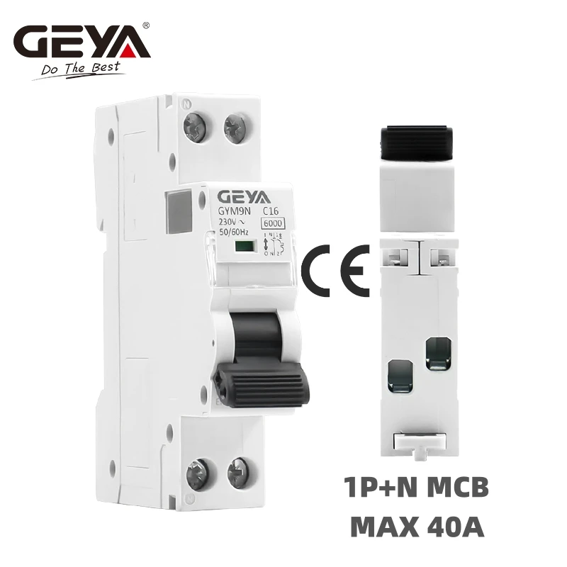 GEYA GYM9N 1P+N MCB 6A 10A 16A 20A 25A 32A 40A 220V AC 회로 차단기 6KA C 곡선 B 곡선 title=GEYA GYM9N 1P+N MCB 6A 10A 16A 20A 25A 32A 40A 220V AC 회로 차단기 6KA C 곡선 B 곡선