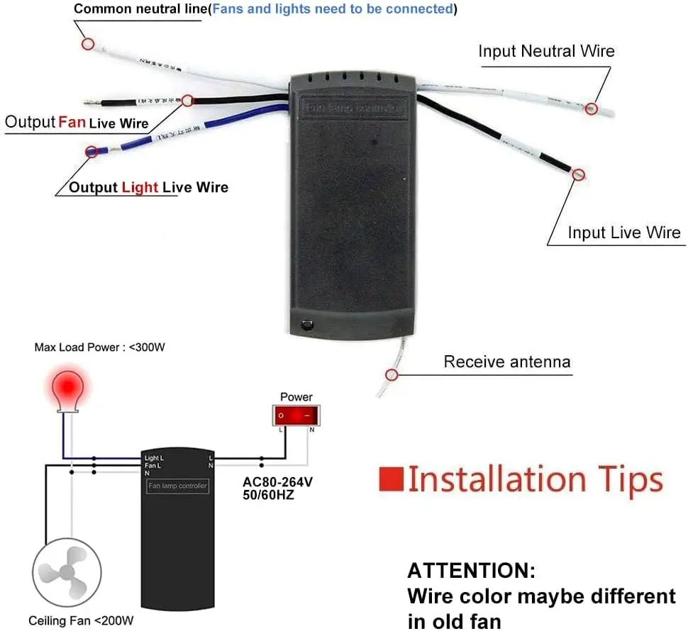 QIACHIP 범용 천장 팬 램프 원격 제어 키트 AC 110-240V 타이밍 제어 스위치 조정 풍속 송신기 수신기