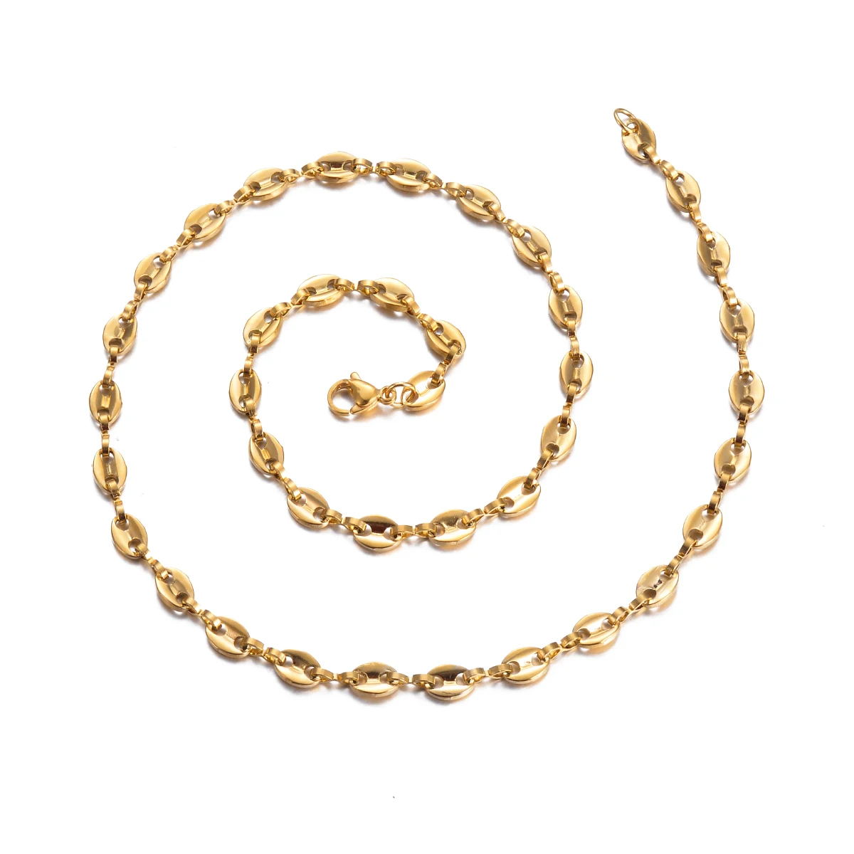 1 조각 스테인레스 스틸 힙합 커피 콩 체인 목걸이 돼지 코 체인 팔찌 펑크 목걸이