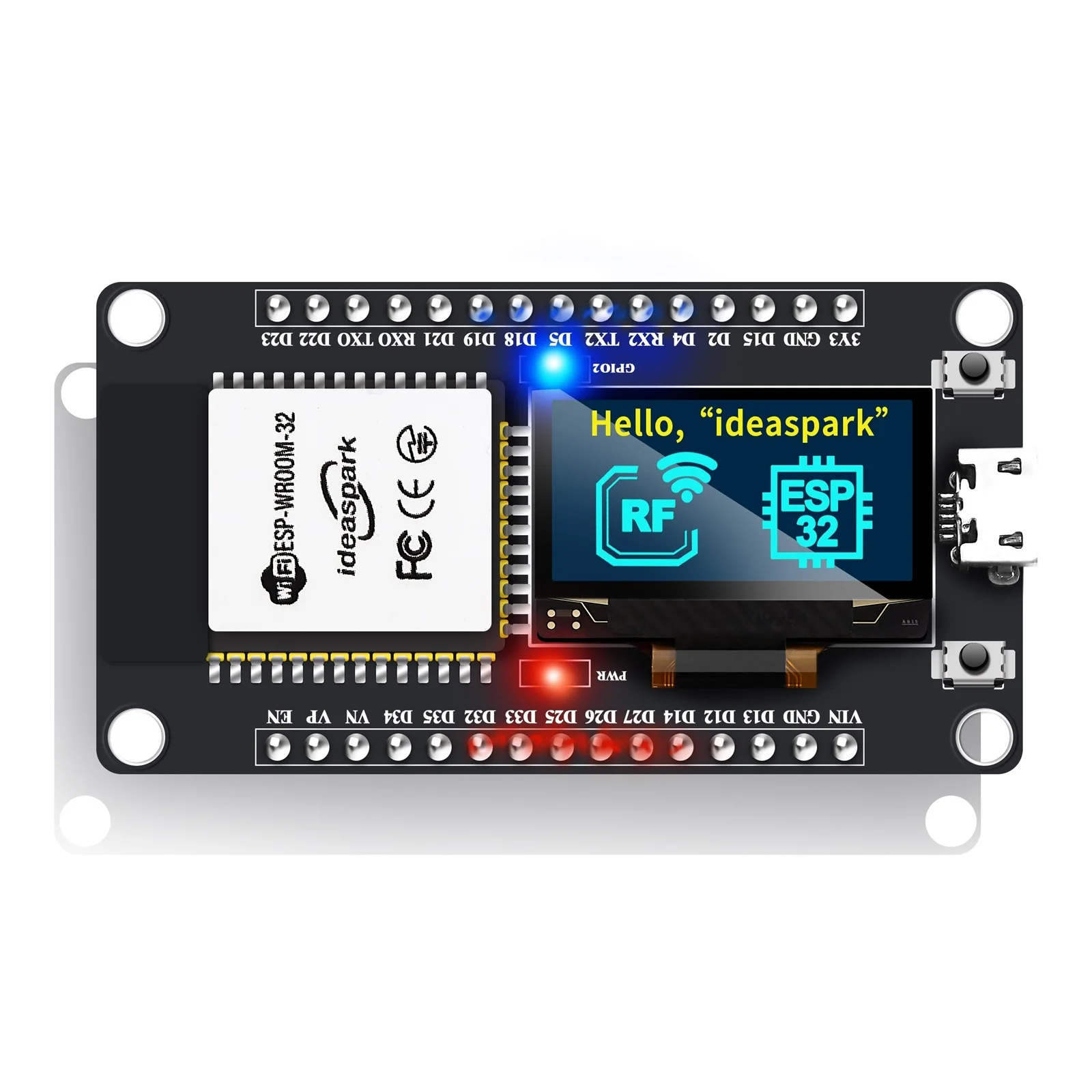 아이디어스파크 ® 0.96인치 OLED 디스플레이, CH340, WiFi+BLE 무선 모듈, Arduino/Micropython용 마이크로 USB를 갖춘 ESP32 개발 보드