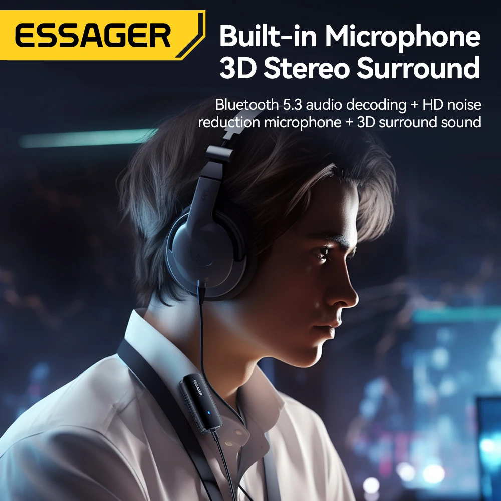 Essager 다기능 Bluetooth 5.3 어댑터 3.5mm 잭 Aux 무선 어댑터 스테레오 이어폰 전화 TV 차량용 오디오 수신기