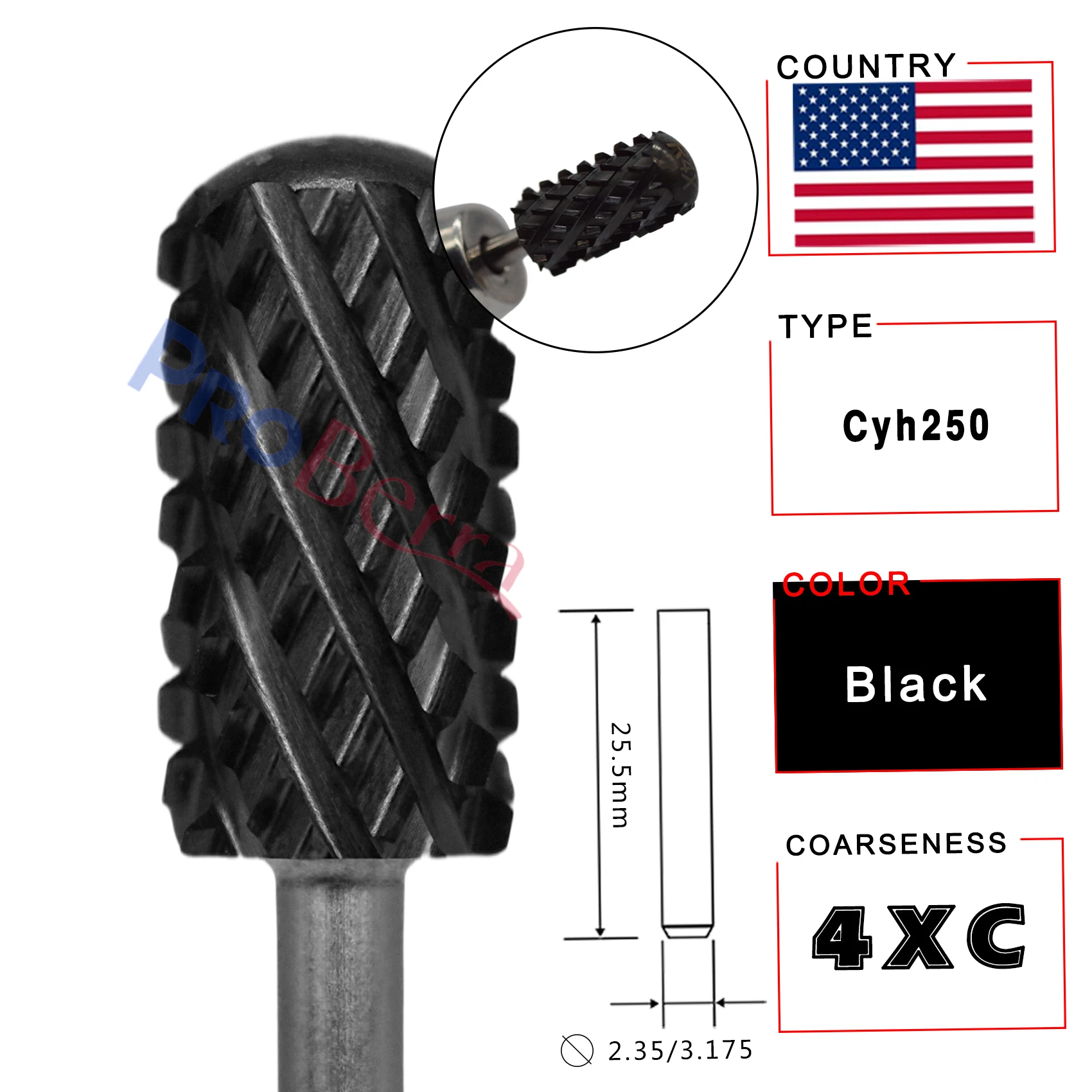 RolinStar 6.6 대형 배럴 4XC 골드 실버 다크 퍼플 블루 레인보우 로즈 골드 7 가지 색상 네일 드릴 비트 밀링