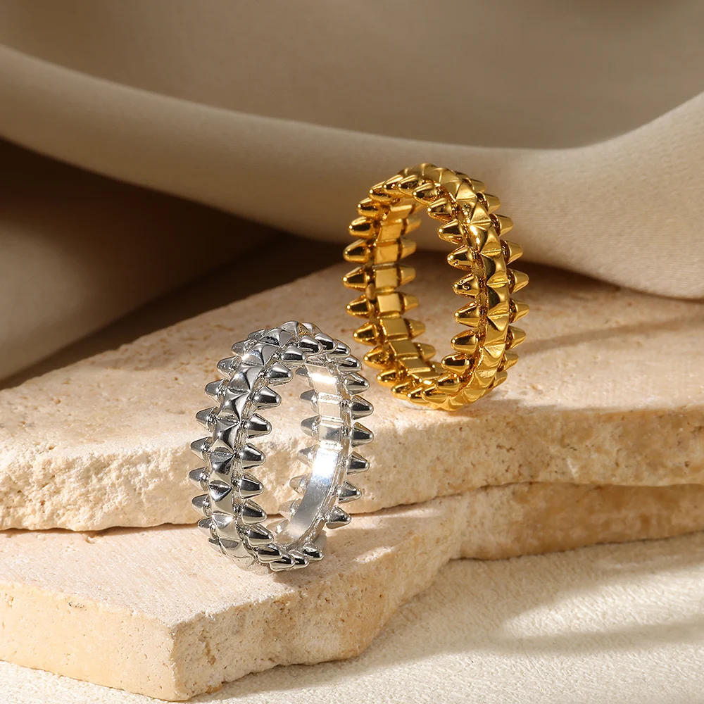 스테인레스 스틸 크리에이티브 기하학 리벳 반지, 부드러운 와이드 링, 웨딩 절묘한 클래식 펑크 쥬얼리 선물, 2025