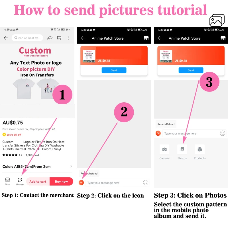 DTF 열전사 맞춤 로고 또는 사진 프레스 가능한 사진 다리미 열 스티커 의류 DIY