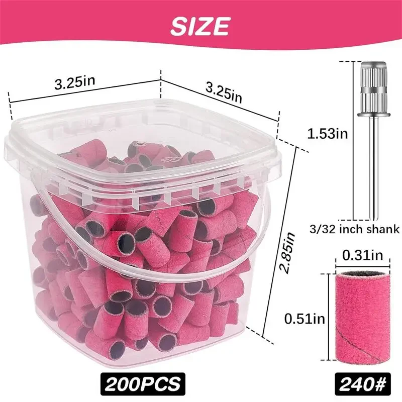 200pcs 네일 아트 샌딩 밴드 80 120 180 240 그릿 매니큐어 및 페디큐어 액세서리 용 2Pcs 네일 드릴 비트 포함