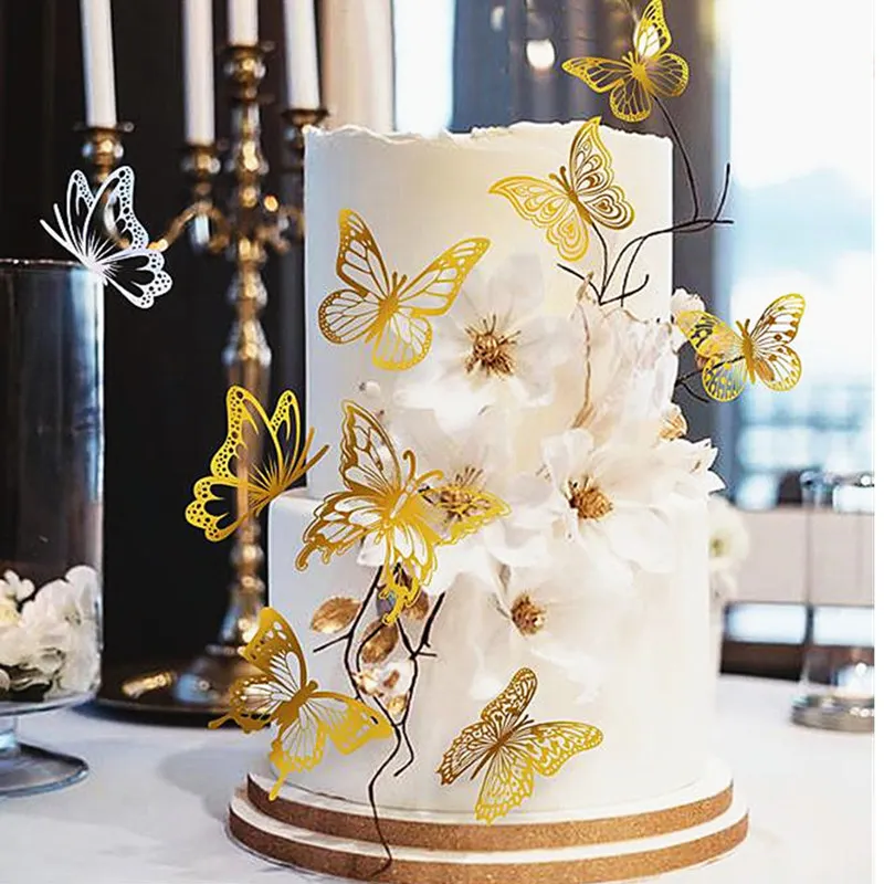 생일 축하 케이크 토퍼 로즈 골드 접이식 타입 나비, 어린이 파티 케이크 토퍼, 디저트 장식, 베이비 샤워 선물, 12 개 신제품